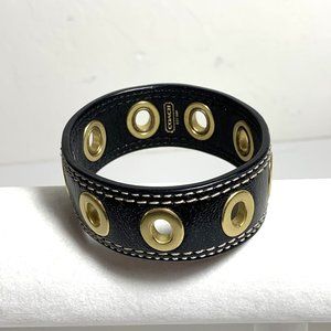 Coach Leather Grommet Bangle Bracelet Stackable Black with Gold Hardware NEW